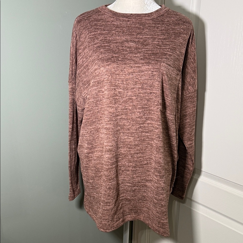 Reborn J Oversized Tunic Top XL Heathered Pink Brown Long Sleeve Cozy Knit